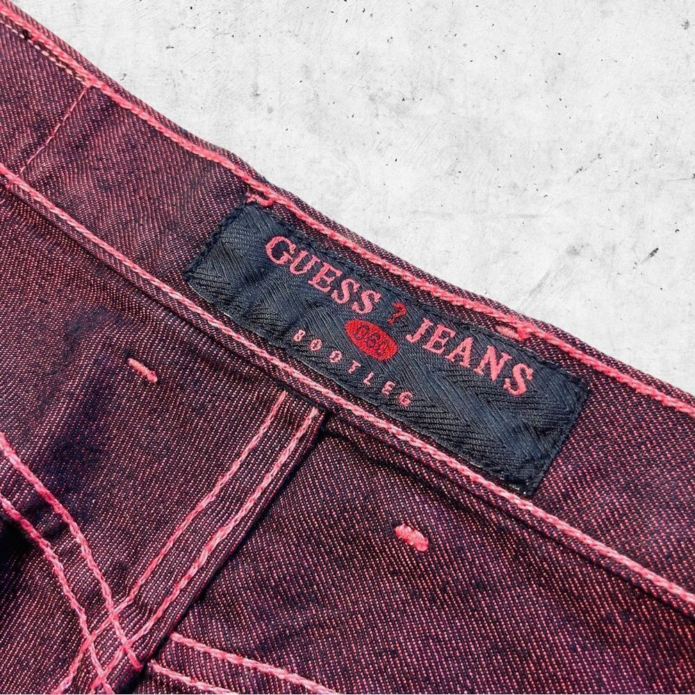 Vtg 90s Guess Jeans USA Jeans, Relaxed Boot Leg, Garment Dye Red Denim, 30 x 28 - Picture 6 of 9